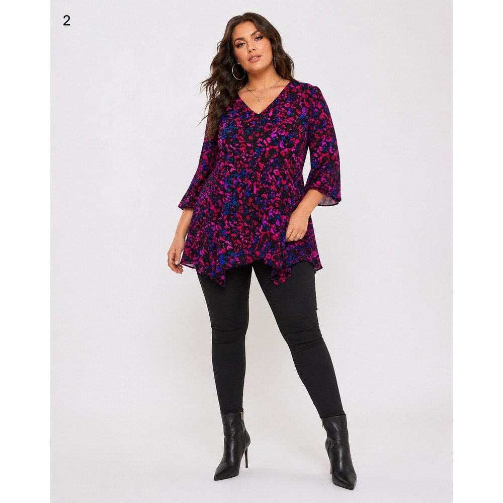 torrid Tunic Top Womens Plus 2X Black Abstract Knot Front Polyester Lightweight